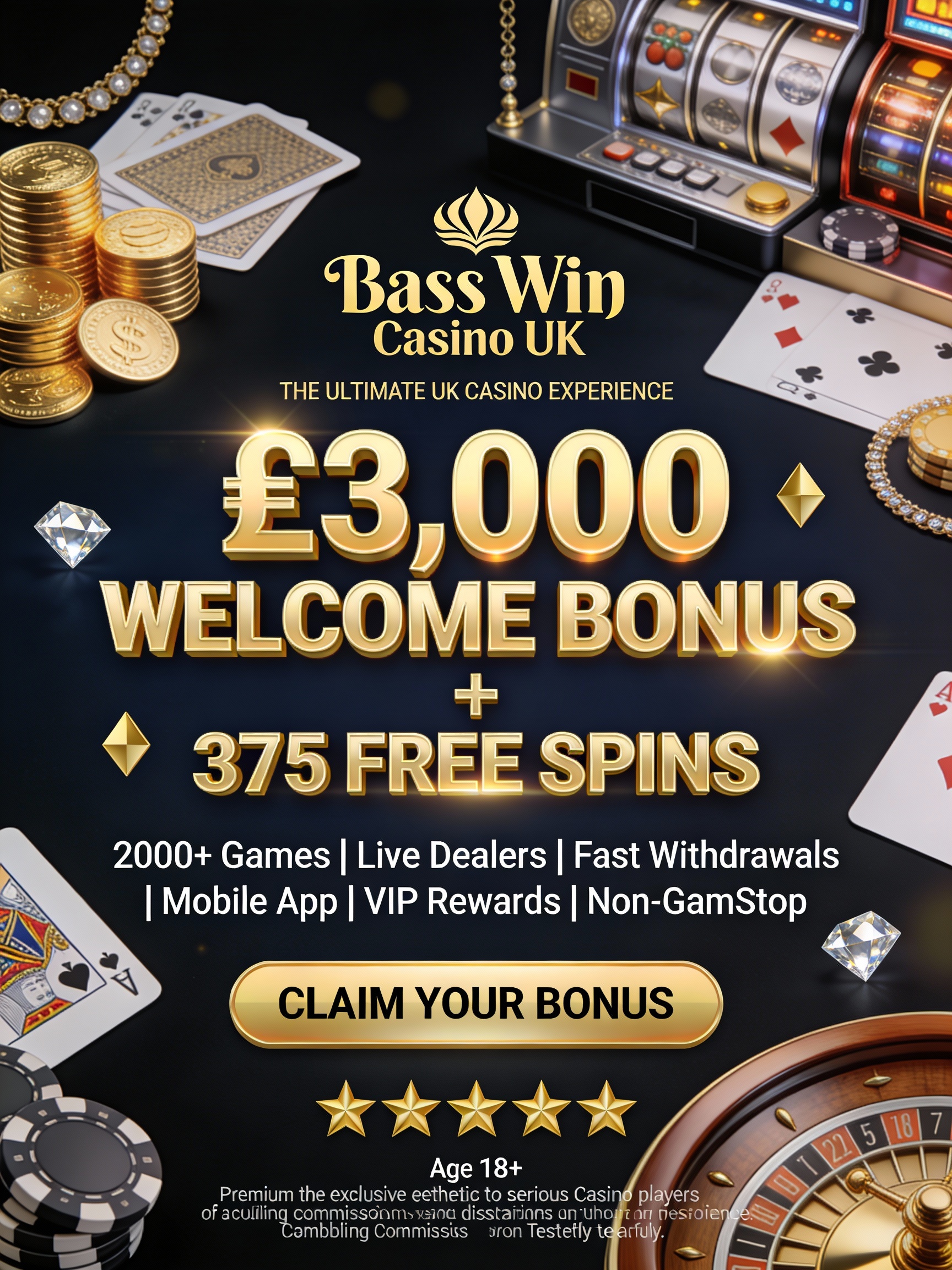 Bass Win Casino UK - £3000 Welcome Bonus + 375 Free Spins